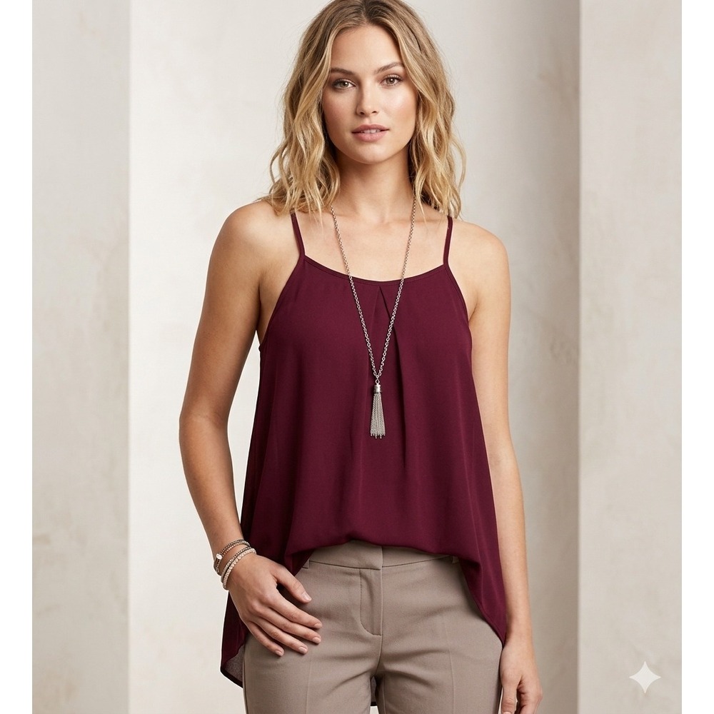 Banana Republic Pleat Hi Lo Cami Top Spaghetti Strap Burgundy Small